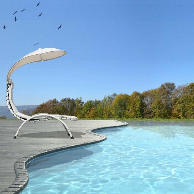 Chaise Lounger Chair with Canopy/Beige