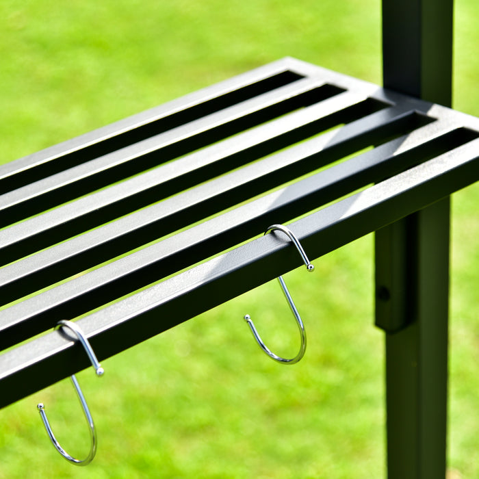Iron Double Tiered Backyard Patio BBQ Grill Gazebo with Side Awning, Gray
