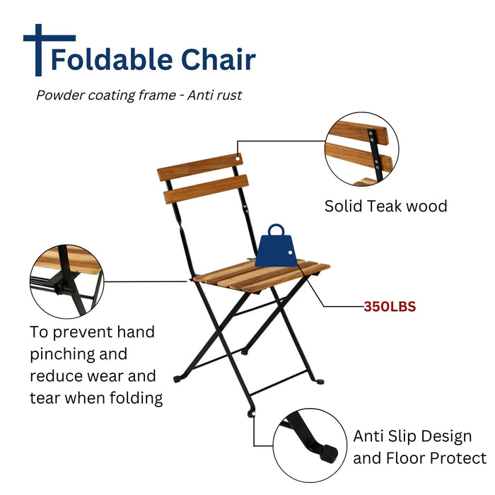 Solid Teak Wood Bistro Set Folding Table And Chair /Navy