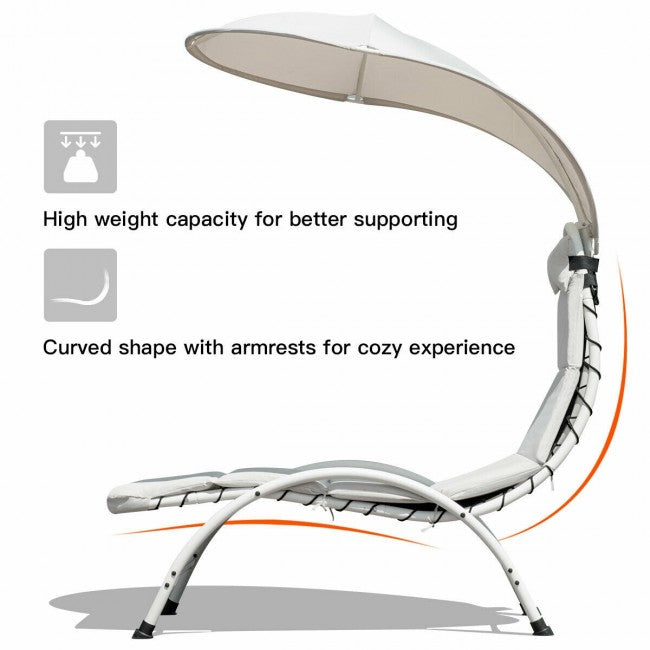 Chaise Lounger Chair with Canopy/Beige