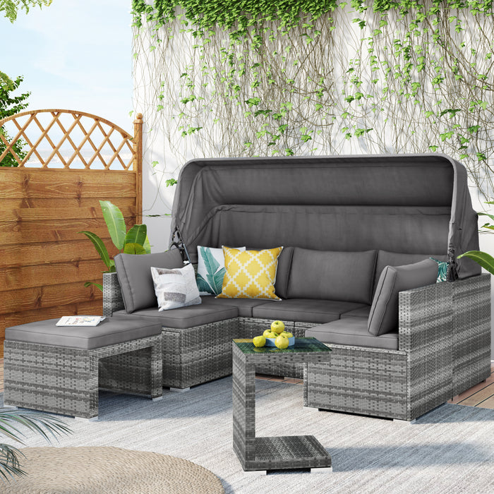 5 Pieces Outdoor Sectional Patio Rattan Sofa Set Rattan Daybed/Grey
