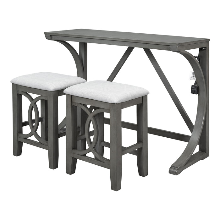 Farmhouse 3 Piece Counter Height Dining Table Set/ Gray