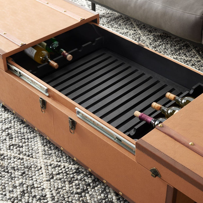 Zoe Coffee Table Storage Trunk With Wine Rack/Cognac - Cool Stuff & Accessories