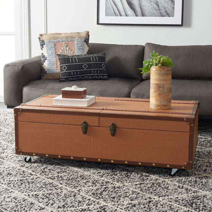 Zoe Coffee Table Storage Trunk With Wine Rack/Cognac - Cool Stuff & Accessories