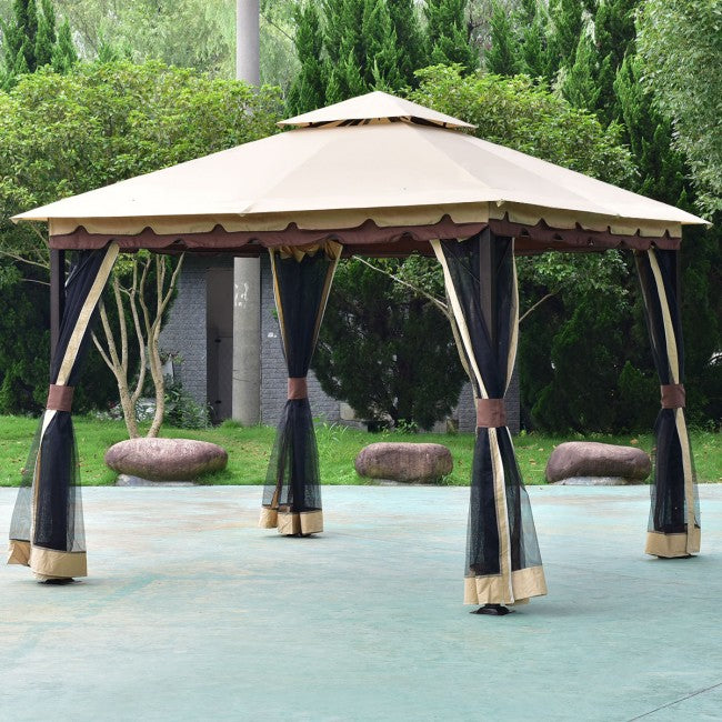 2 Tier 10 x 10 Feet Patio Steel Gazebo Canopy/ Brown