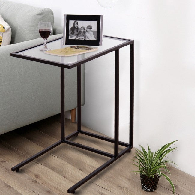 End Table Coffee Side Table with Glass Top