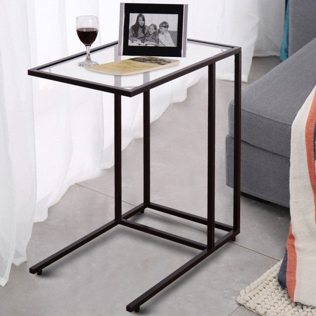 End Table Coffee Side Table with Glass Top