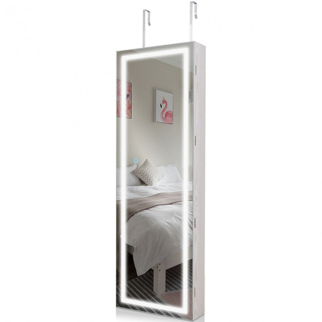 Door Wall Mount Jewelry Cabinet with Touch Screen Mirror/White