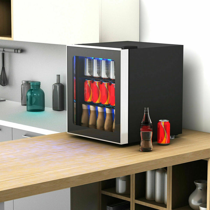 60 Can Beverage Mini Refrigerator with Glass Door/ Black
