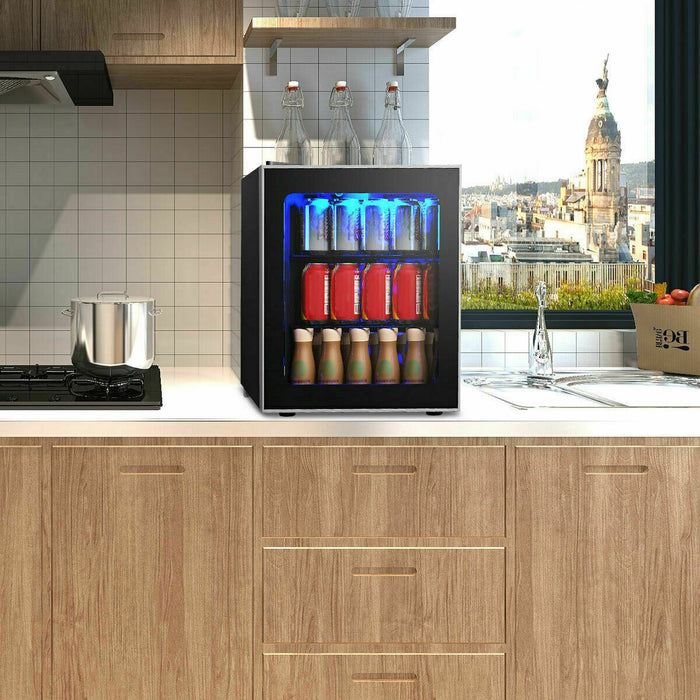 60 Can Beverage Mini Refrigerator with Glass Door/ Black
