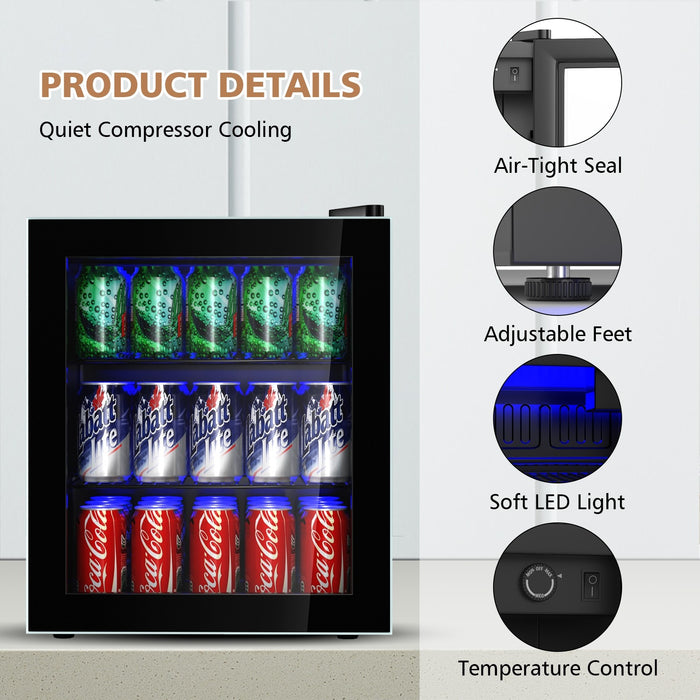 60 Can Beverage Mini Refrigerator with Glass Door/ Black
