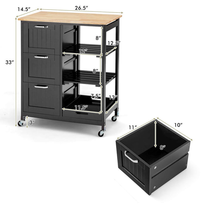 Rolling Kitchen Island Utility Storage Cart with 3 Large Drawers/Black