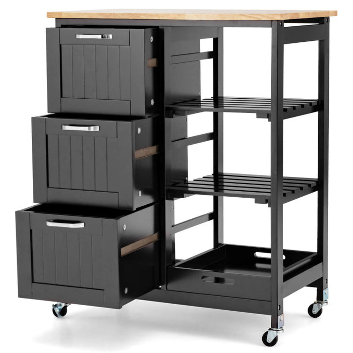 Rolling Kitchen Island Utility Storage Cart with 3 Large Drawers/Black