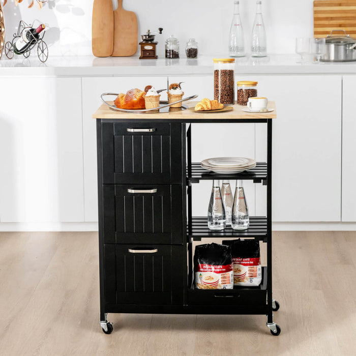Rolling Kitchen Island Utility Storage Cart with 3 Large Drawers/Black