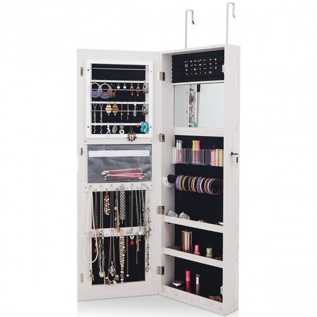 Door Wall Mount Jewelry Cabinet with Touch Screen Mirror/White