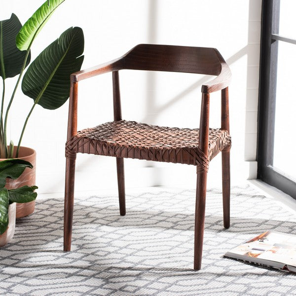 Munro Leather Woven Accent Chair/Walnut