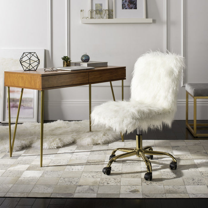 Whitney Faux Sheepskin Gold Leg Swivel Office Chair - Cool Stuff & Accessories