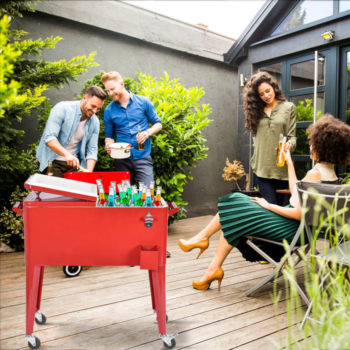 Red Portable Outdoor Patio Cooler Cart