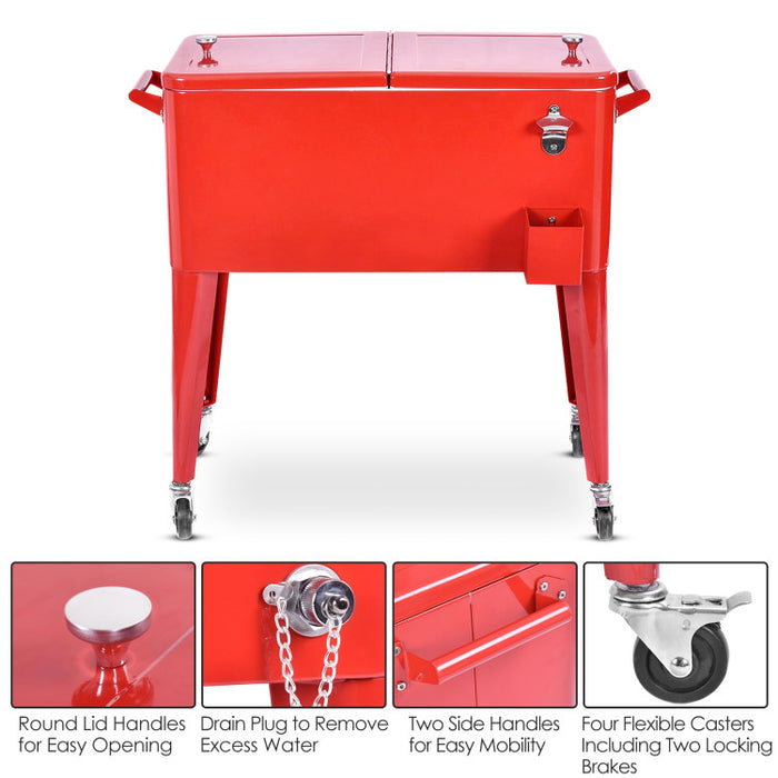 Red Portable Outdoor Patio Cooler Cart