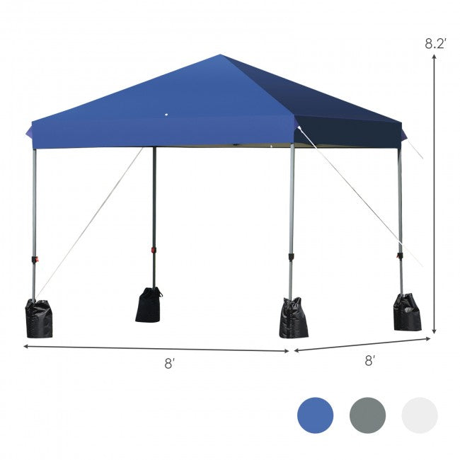 8 x 8 Feet Outdoor Canopy Tent with Roller Bag and Sand Bags/Blue