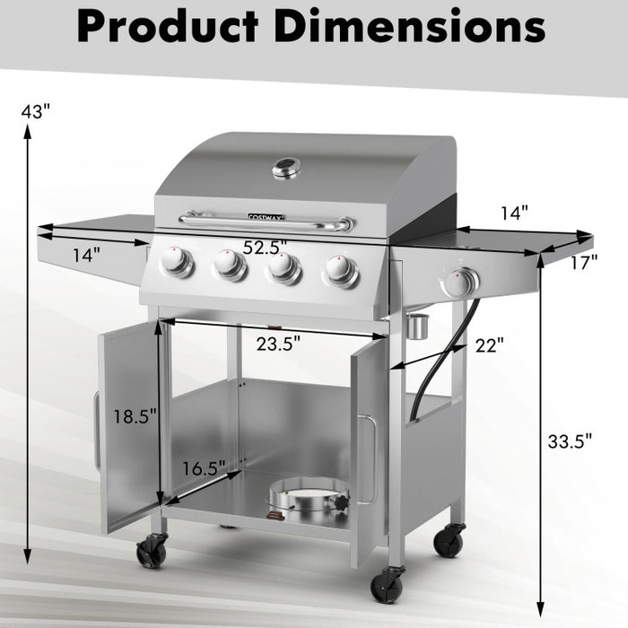 Stainless Steel BBQ Grill 5 Burner With Side Burner