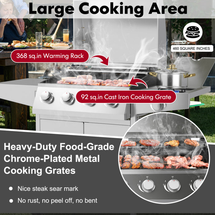 Stainless Steel BBQ Grill 5 Burner With Side Burner