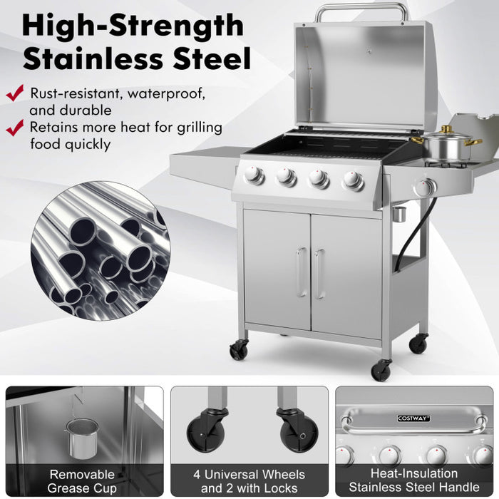 Stainless Steel BBQ Grill 5 Burner With Side Burner