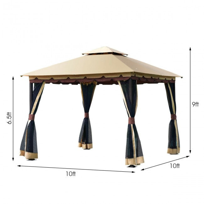 2 Tier 10 x 10 Feet Patio Steel Gazebo Canopy/ Brown