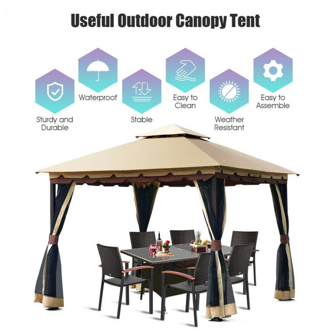 2 Tier 10 x 10 Feet Patio Steel Gazebo Canopy/ Brown