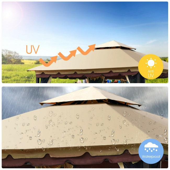 2 Tier 10 x 10 Feet Patio Steel Gazebo Canopy/ Brown