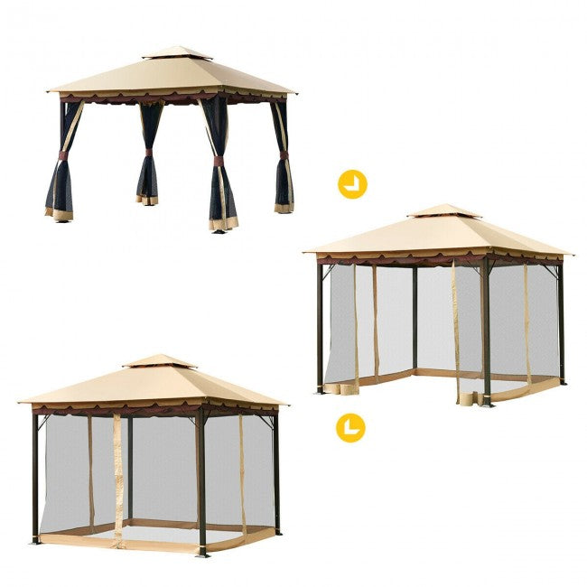 2 Tier 10 x 10 Feet Patio Steel Gazebo Canopy/ Brown