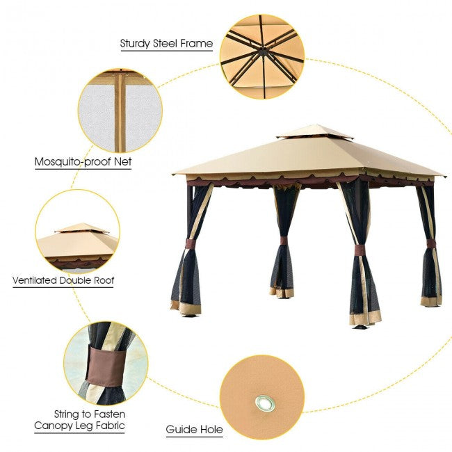 2 Tier 10 x 10 Feet Patio Steel Gazebo Canopy/ Brown