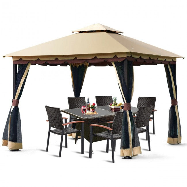 2 Tier 10 x 10 Feet Patio Steel Gazebo Canopy/ Brown