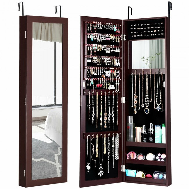 Wall Door Mounted Mirrored Jewelry Cabinet Storage/Coffee