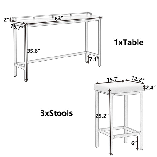 Modern 4 Piece Counter Height Extra Long Console Dining Table Set/ White/ Gold