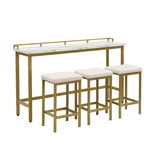 Modern 4 Piece Counter Height Extra Long Console Dining Table Set/ White/ Gold