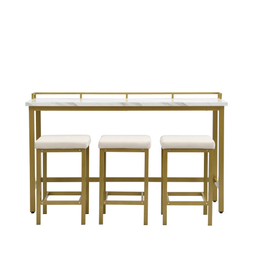 Modern 4 Piece Counter Height Extra Long Console Dining Table Set/ White/ Gold