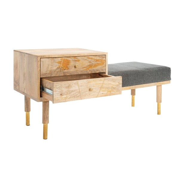 Taft 2 Drawer Cushioned Seat Bench/Natural/Grey