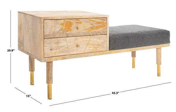 Taft 2 Drawer Cushioned Seat Bench/Natural/Grey