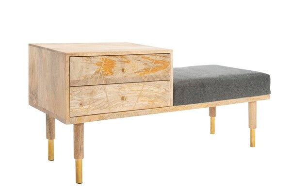 Taft 2 Drawer Cushioned Seat Bench/Natural/Grey