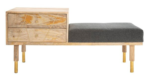 Taft 2 Drawer Cushioned Seat Bench/Natural/Grey